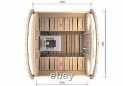 1,7m long Thermowood Barrel Sauna (Ø 1.97 m) with Electric Heater