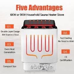 6/9KW Sauna Heater Stove, Stainless Steel, Digital Control, No Sauna Rocks 220V