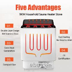 6-9KW Stainless Steel Sauna Stove Steam Room Heater for 9 -13 m³ Adjustable Temp