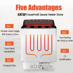 6KW Electric Sauna Heater Stainless Steel Hot Sauna Stove Built-in Controls 220V