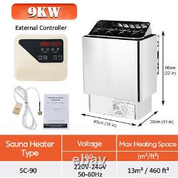 9KW 304 Stainless Steel Sauna Heater Stove Wet/Dry Sauna Kit-External Controller