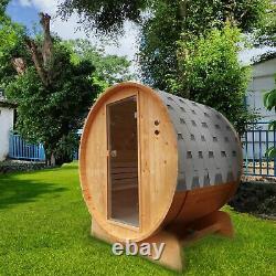 Outdoor Steam Sauna Cedar Rustic Barrel Sauna With Stove Heater 4.5 kW Wet Dry