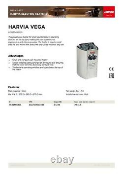 Sauna Heater Electric Stove HARVIA Vega Compact 3.5 kW Built-in Control Panel