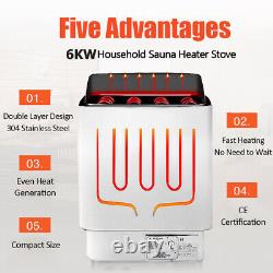 6KWith9KW POÊLE CHAUFFANTE DE SAUNA POUR SAUNA SEC À DOMICILE DOUCHE SPA @ Acier inoxydable