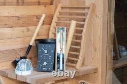 Baril de feu en bois de cèdre canadien de 6 pieds avec poêle pour sauna pour 4 personnes, chauffe-porch 71 x 95.