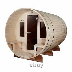 Barrel Sauna Pine Porc Avant Chauffe-glace Électrique 6 Personnes Extérieur 9kw Sec Humide