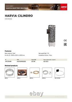 Sauna Électrique Harvia Cilindro 6,8 Kw Acier Avec Wi-fi 230/400v 1/3n