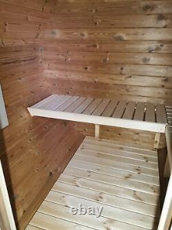 Sauna en barrique en Thermowood de 1,7 m de longueur (Ø 1,97 m) avec chauffage électrique