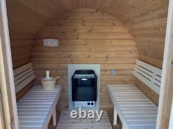 Sauna en barrique en Thermowood de 1,7 m de longueur (Ø 1,97 m) avec chauffage électrique