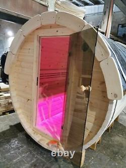 Sauna en barrique en Thermowood de 1,7 m de longueur (Ø 1,97 m) avec chauffage électrique